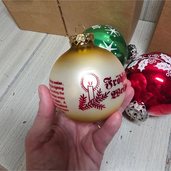 Vtg Mercury Glass Christmas Ornaments Austria German Set Of 4 Red Green Yellow - Picture 4 of 15